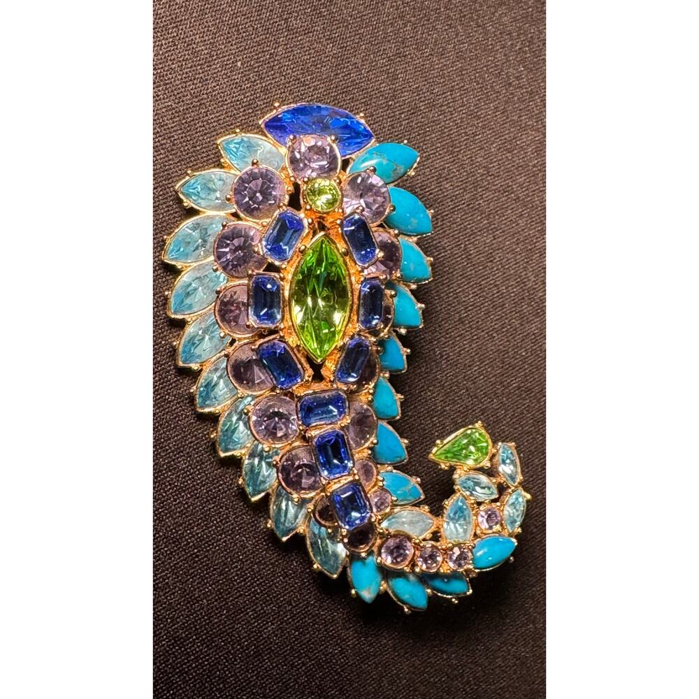 Joan Rivers Peacock Multicolored Rhinestone Large Brooch - Picture 4 of 6